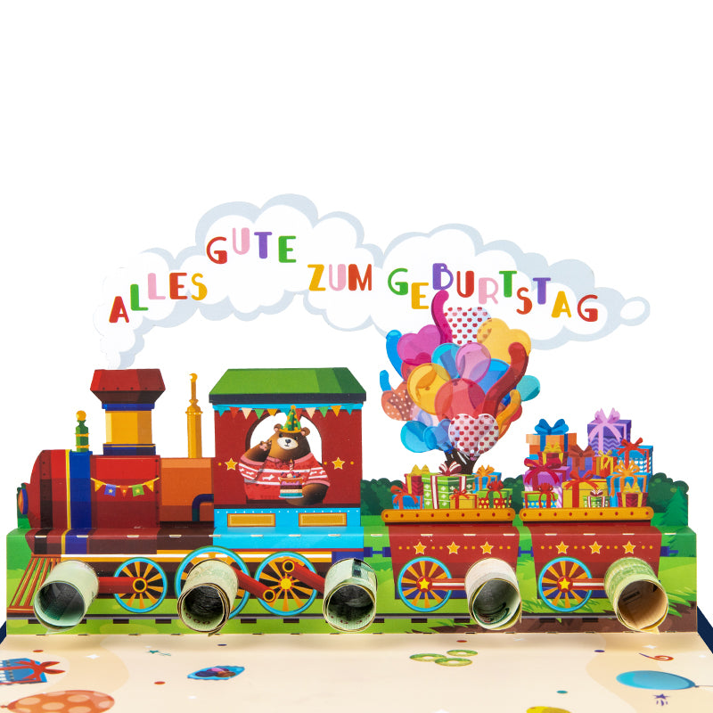 Birthday Train Adventure German Pop Up Greeting Card with Gift Pockets