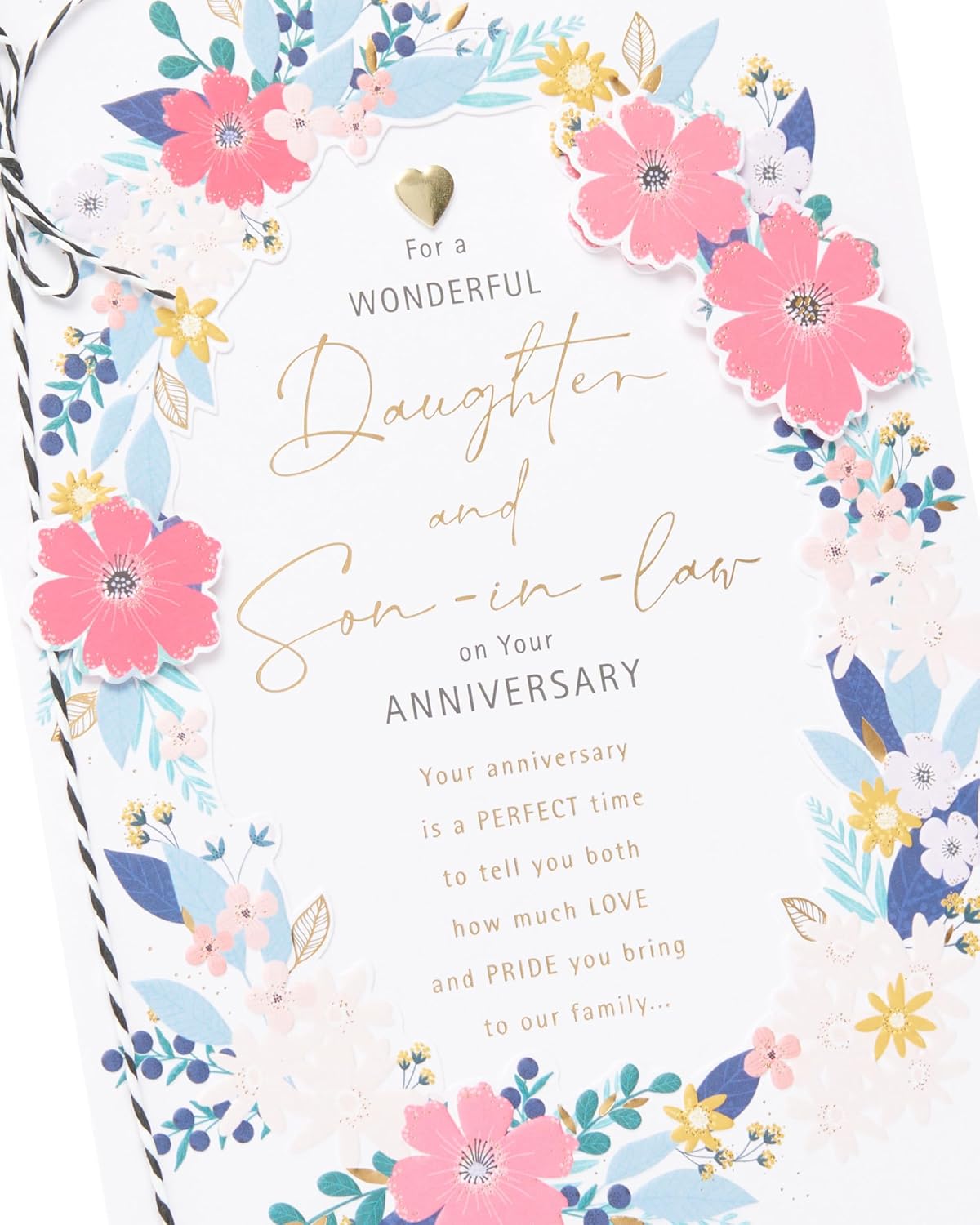 Heartfelt Floral Border Design Daughter & Son-in-Law Wedding Anniversary Card