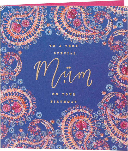 Beautiful Eastern Print Design With Scripted Lettering Mum Birthday Card