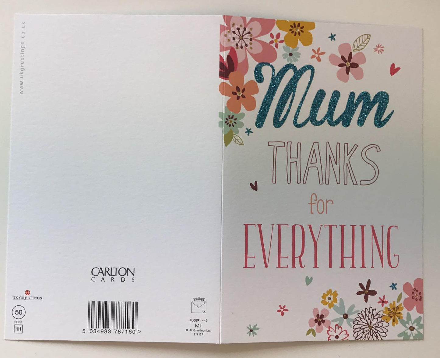 Mum Thanks For Everything Mother's Day Greetings Card