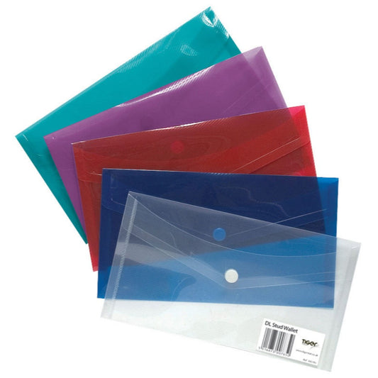 Pack of 5 DL Assorted Colours Stud Document Wallets