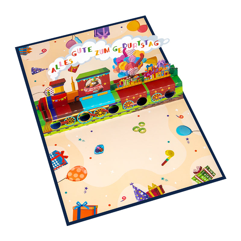 Birthday Train Adventure German Pop Up Greeting Card with Gift Pockets