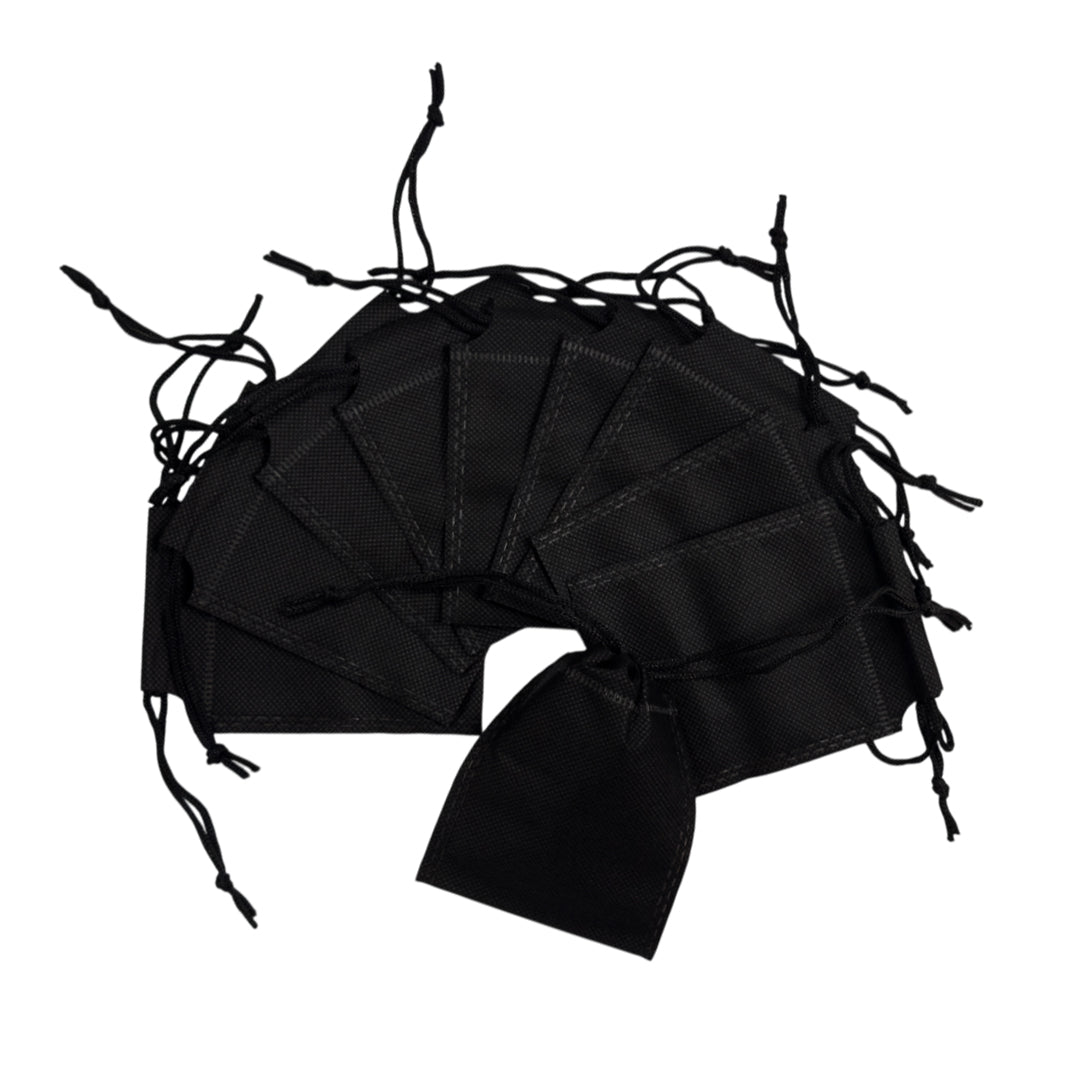 Pack of 50 Black Coloured 12x9cm Non-Woven Drawstring Bags
