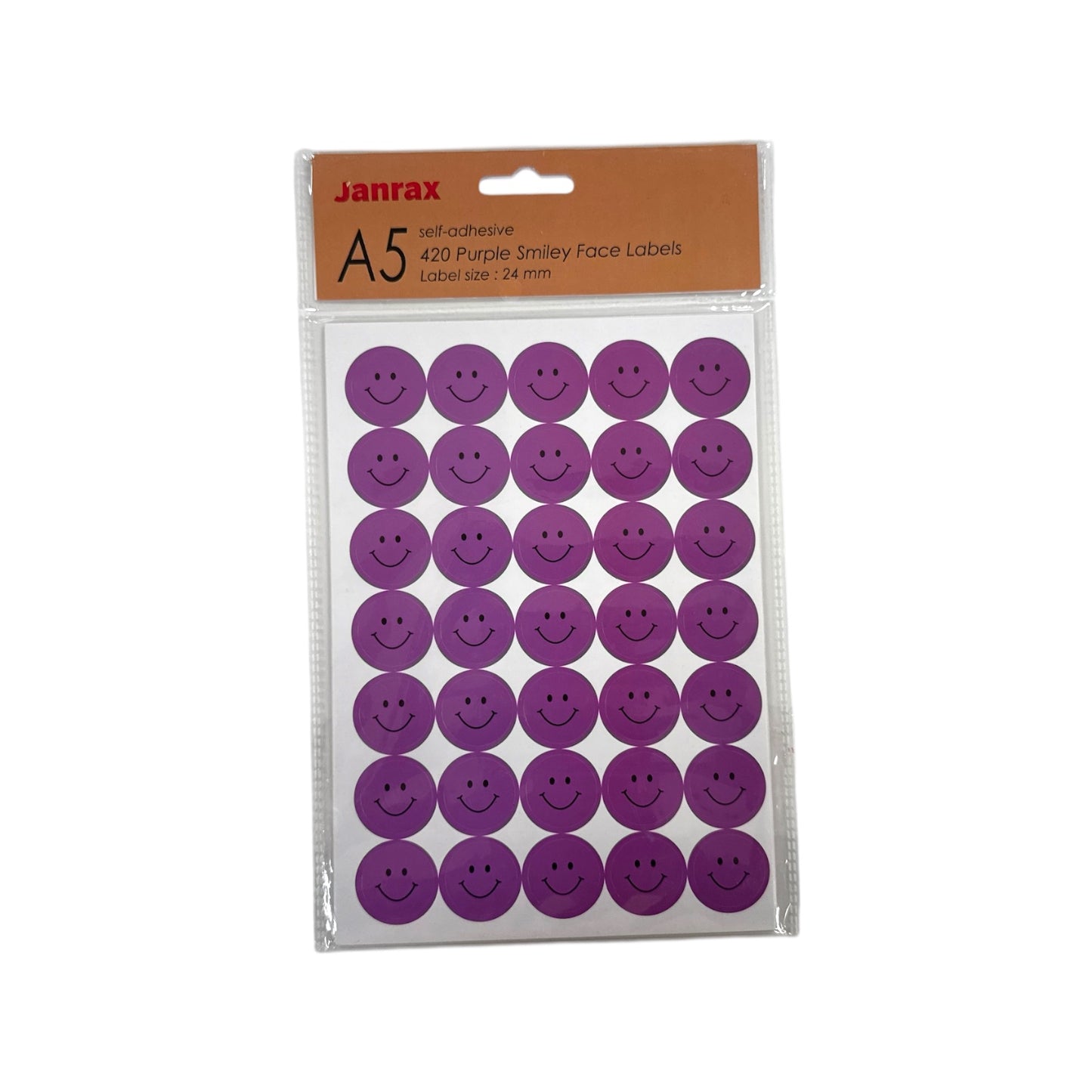 Pack of 2520 Purple Smile Face 24mm Self-Adhesive Labels