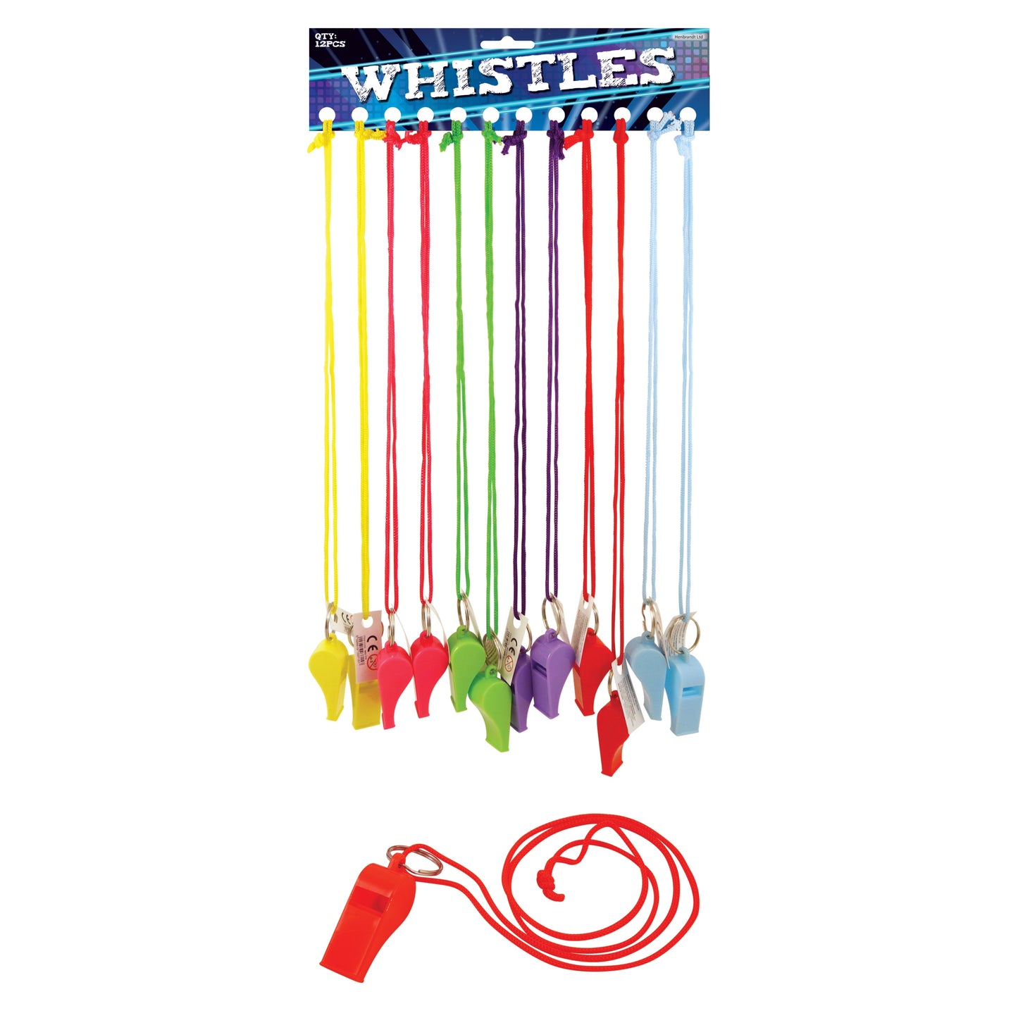 Plastic Whitle with coloured cord - One supplied