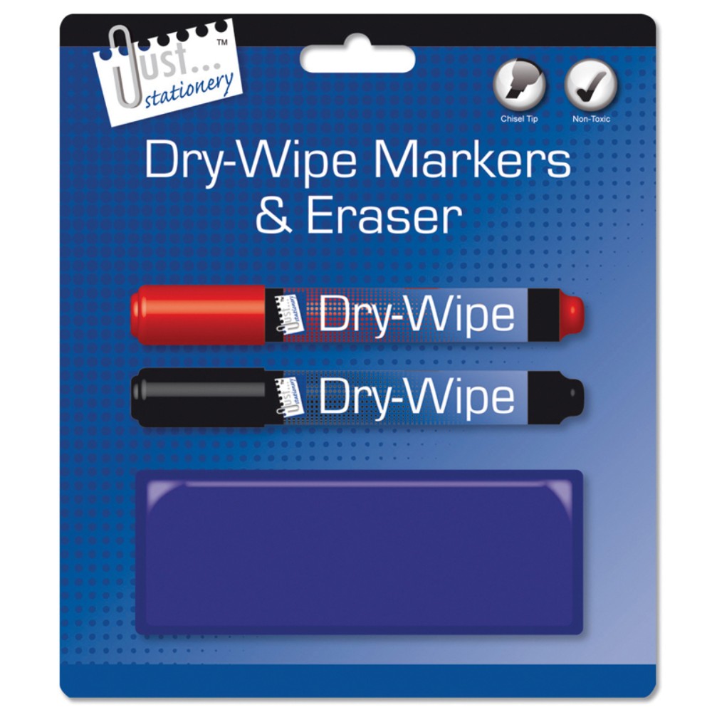 Single Pack of 2 Whiteboard Markers and an Eraser