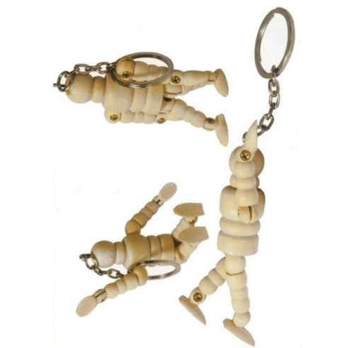 3 x 2.5" Keyring Wooden Lay Manikin for Artists - Male Art Figure Craft Moveable Key Ring