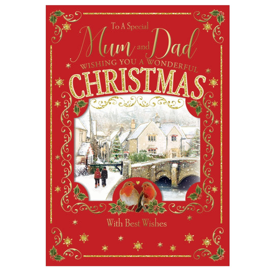To a Special Mum and Dad Love Birds Design Christmas Card