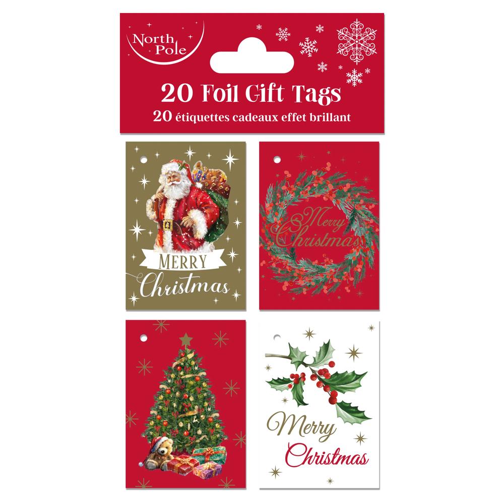 Pack of 20 Foiled Traditional Christmas Gift Tags