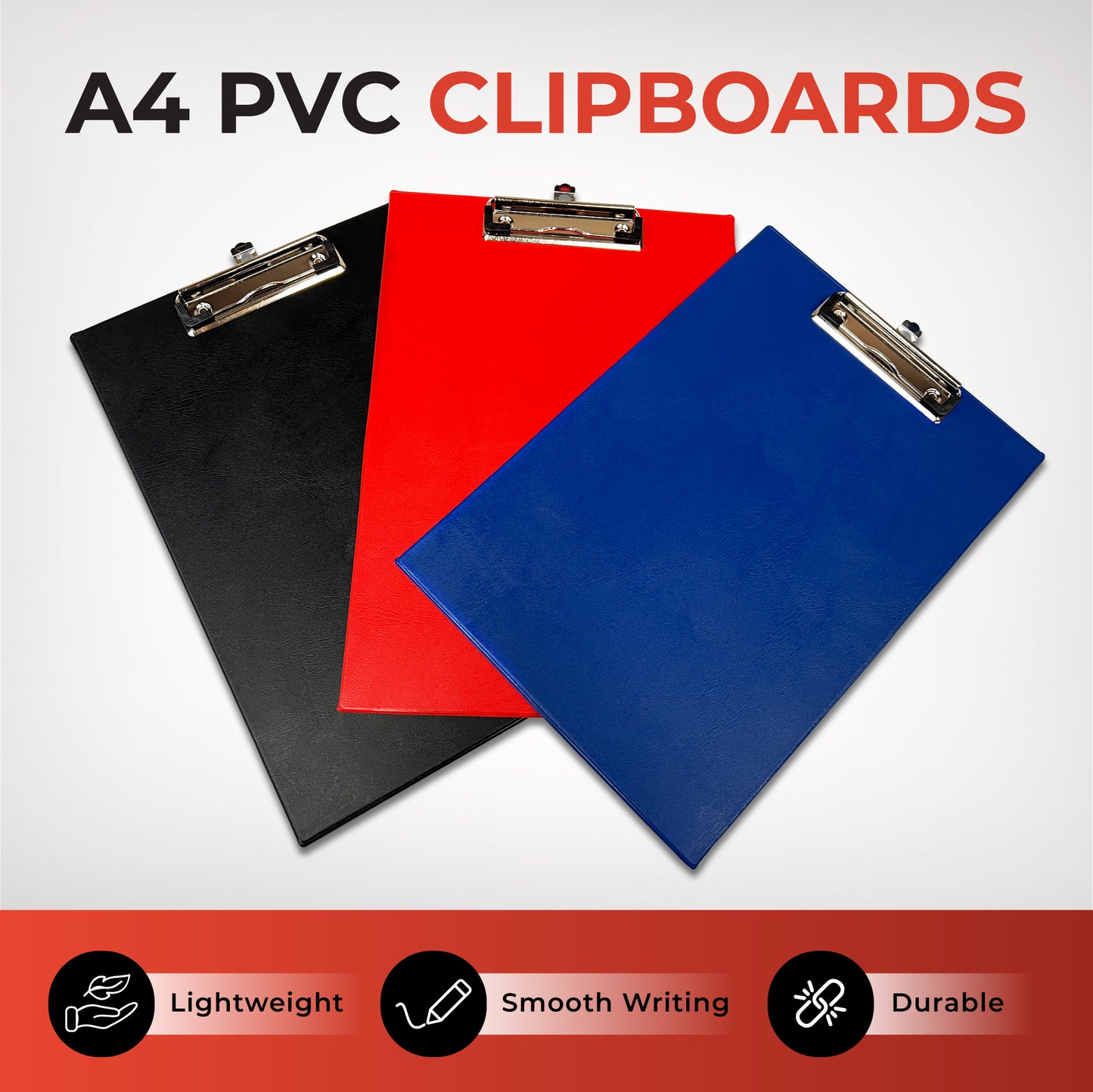 Pack of 12 Janrax A4 Red PVC Single Clipboards