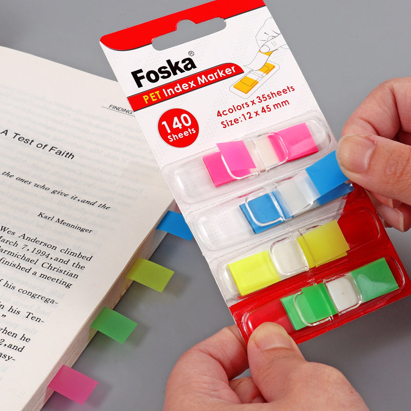 Pack of 140 PET Sticky Index Page Markers 12 x 45mm