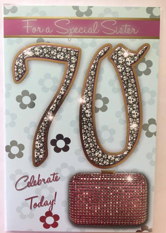 Xpress Yourself Sister 70 Celebrate Today! Medium Sized Style Birthday Card