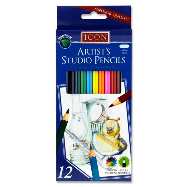 12 Box of 12 Artists Studio Colour Pencils by Icon Art
