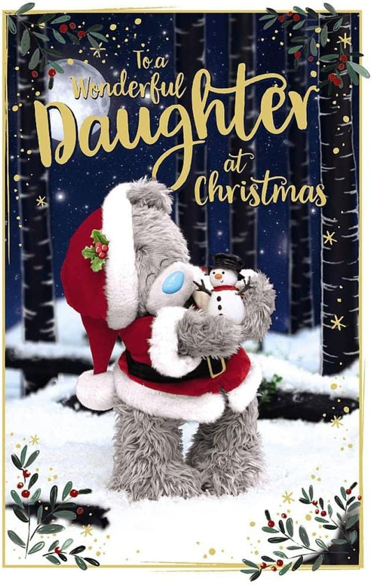 Bear Holding Little Snowman 3D Holographic Daughter Christmas Card