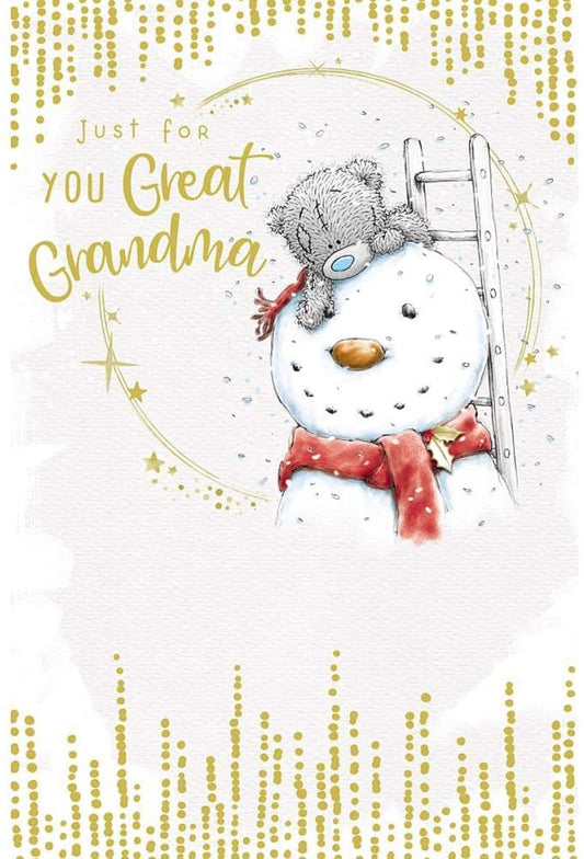 Great Grandma Bear Building Snowman Design Christmas Card