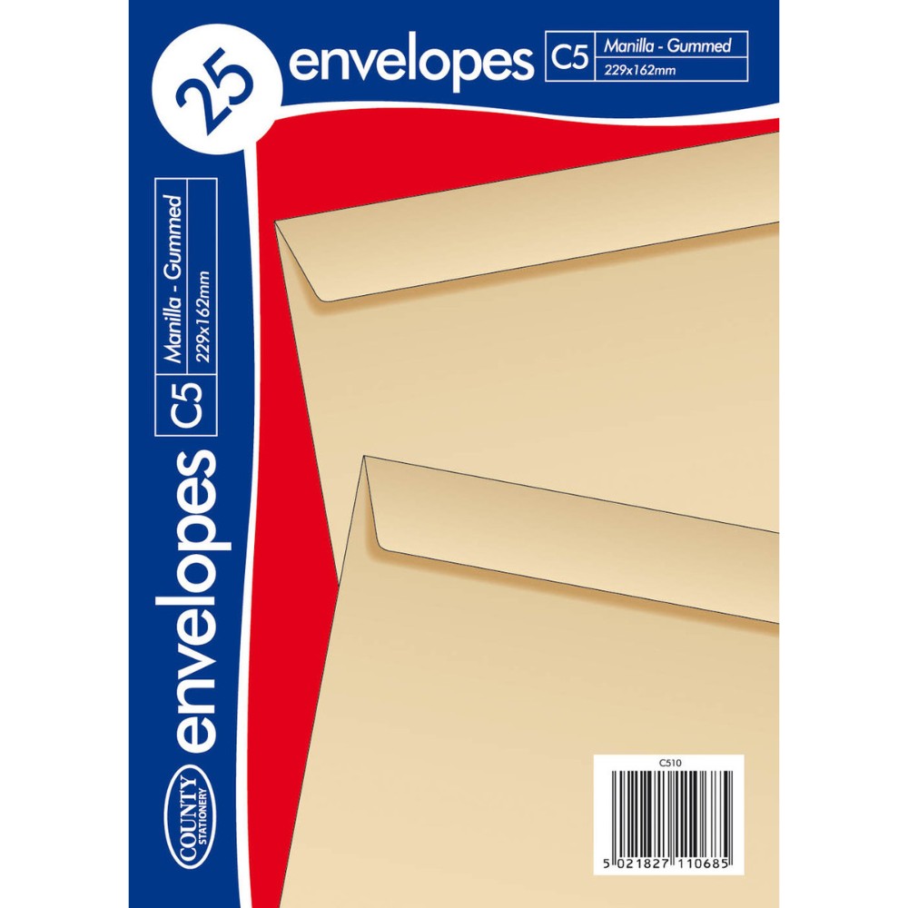 Pack of 25 C5 Manilla Gummed Envelopes