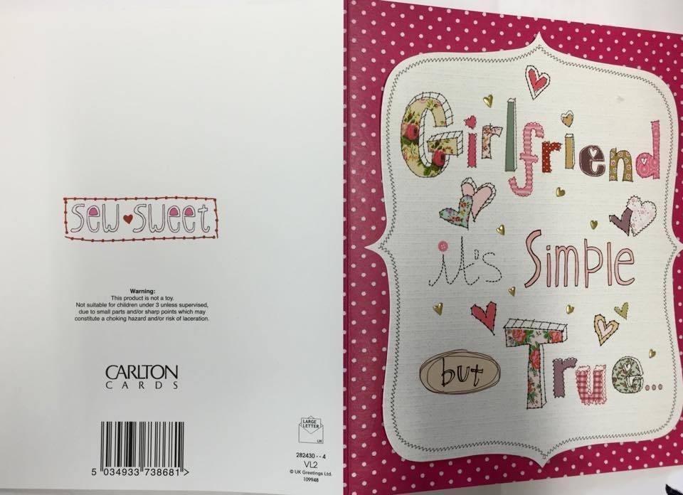 Girlfriend Its Simple but True -Hand Made Valentine Day Card