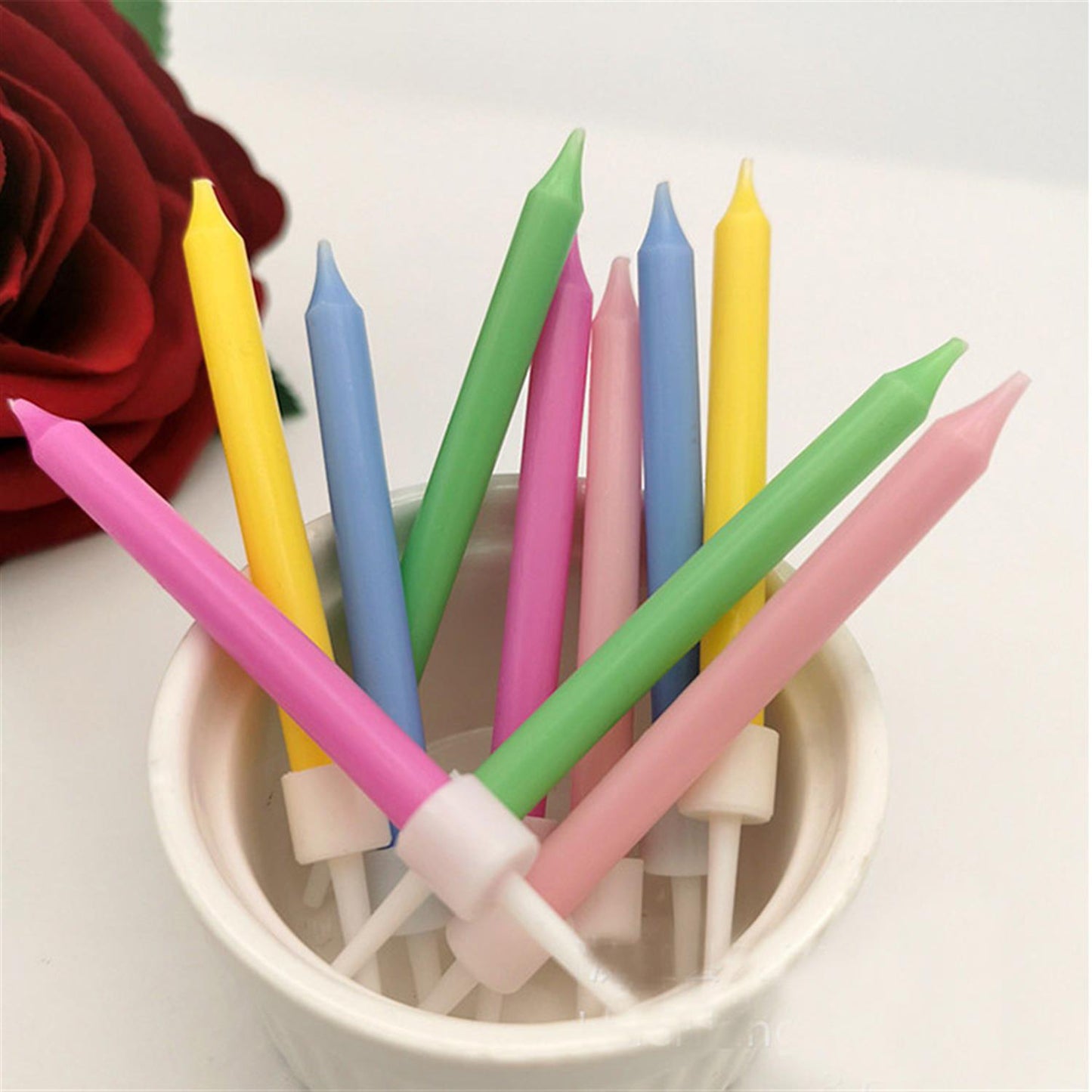 Pack of 10 Multicolor Light Body Pins Candles With Thread Pillar