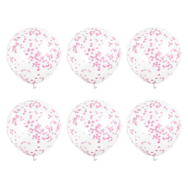 Pack of 6 Clear Latex Balloons with Hot Pink Confetti 12"