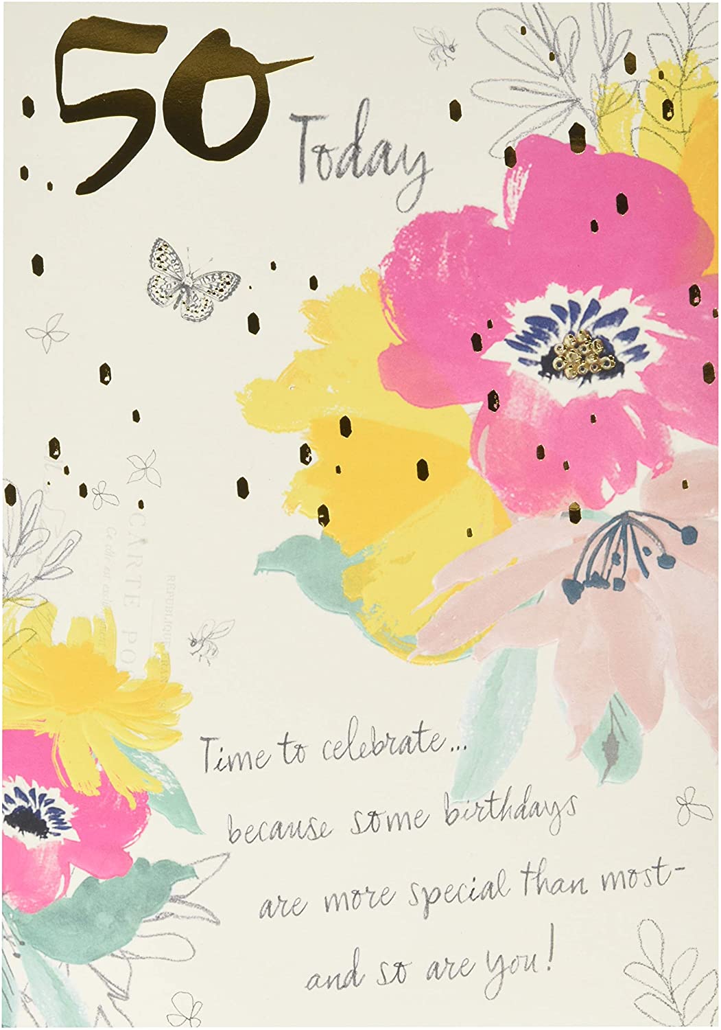 Classic Embossed Floral Design 50th Birthday Card