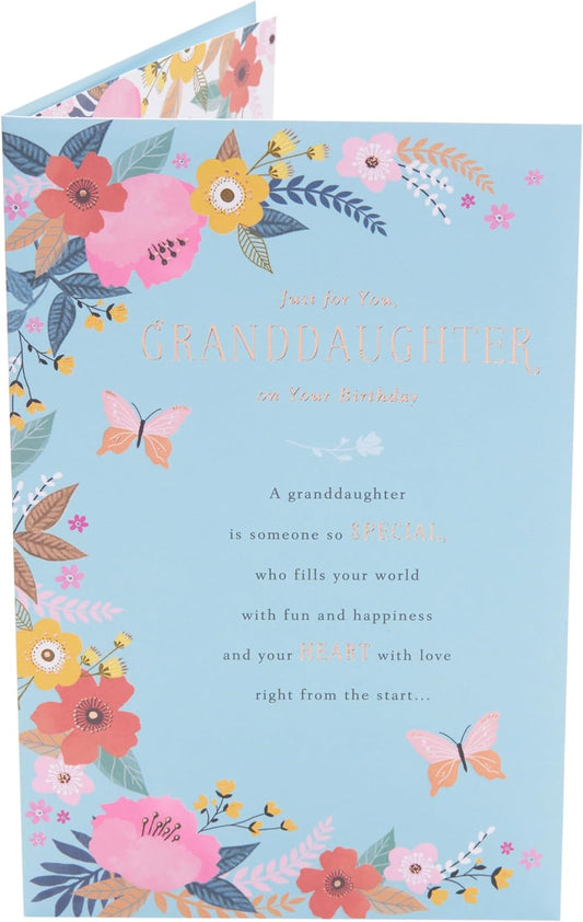 Blue & Floral Design Granddaughter Birthday Card