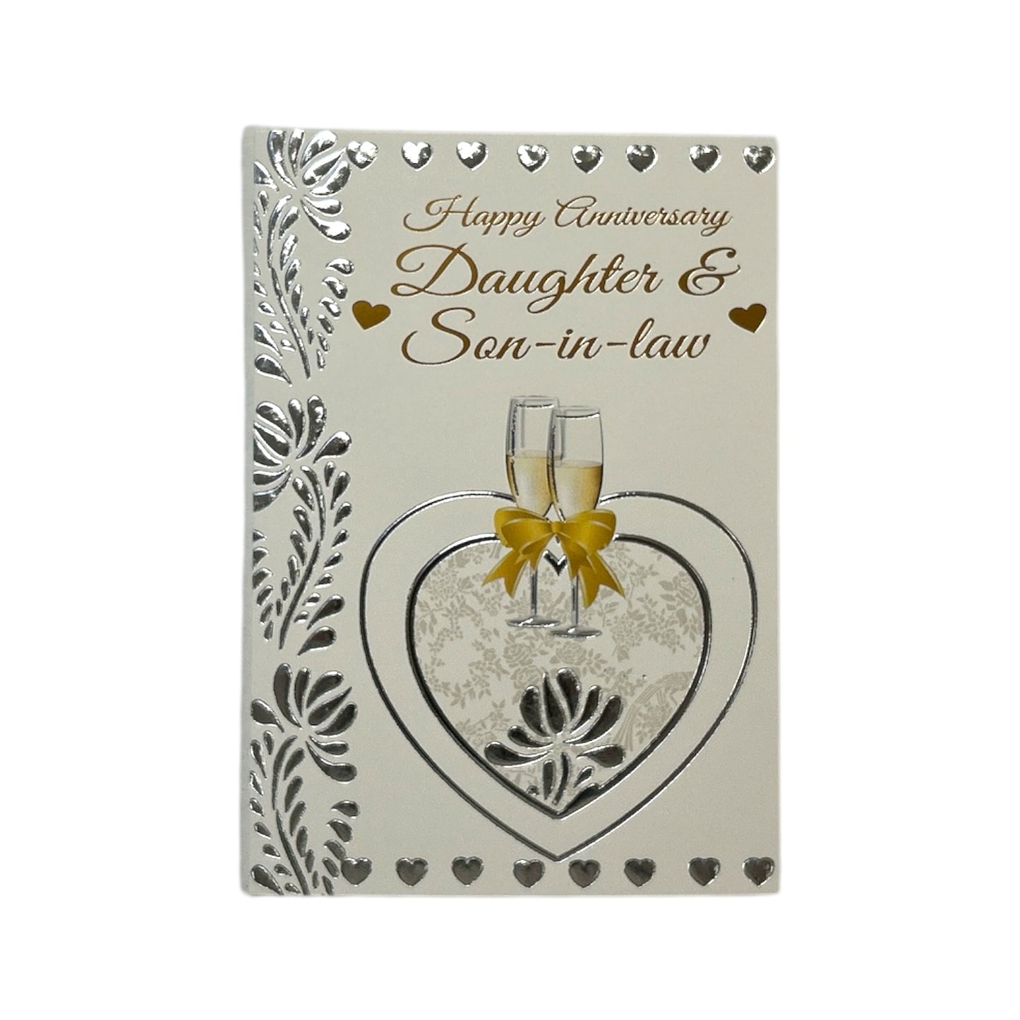 To Daughter & Son-In-Law Heart with Champagne Glass Design Anniversary Card