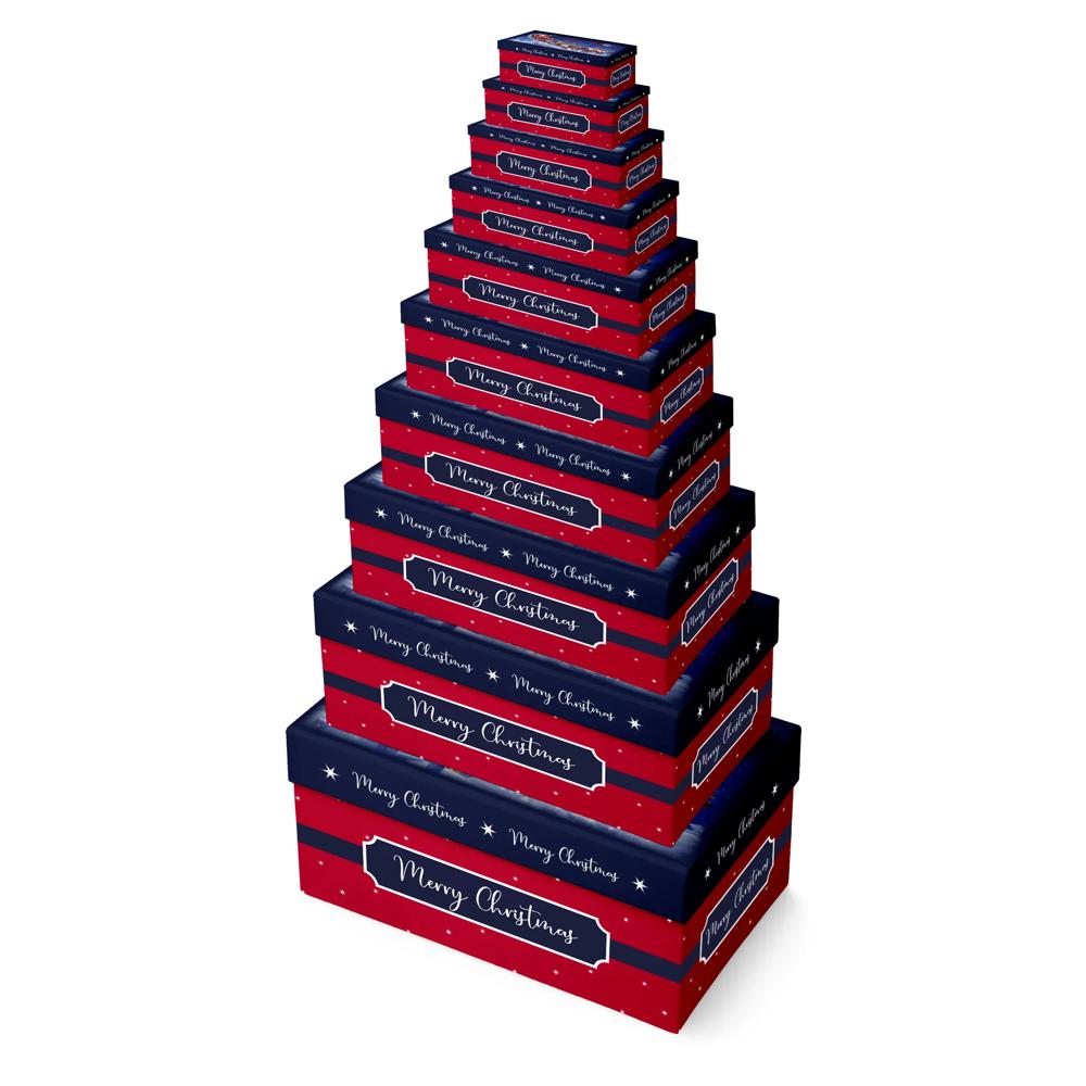 Pack of 10 Flying Santa Oblong Christmas Nested Boxes
