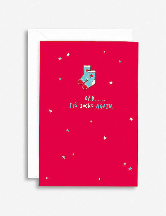 Hotch Potch Christmas Card with Enamel Pin Badge Dad It's Socks Again