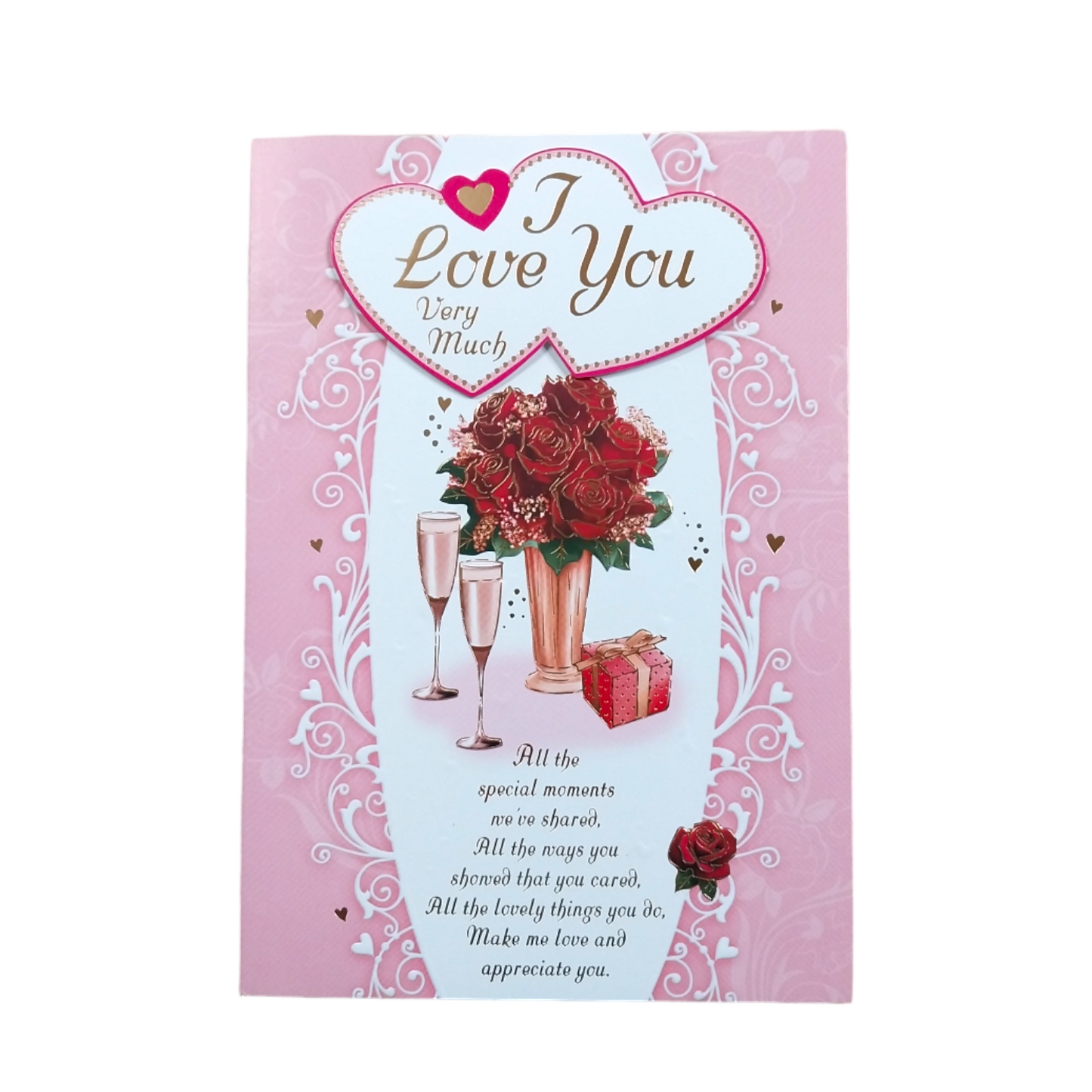 I love You Very Much Rose Flower Pot Design Open Greeting Card