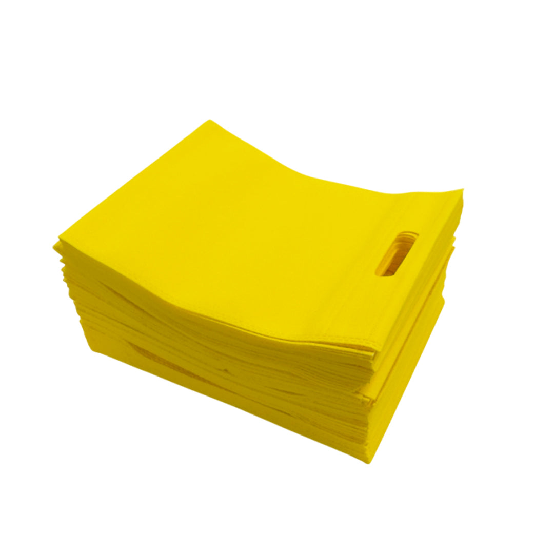 Pack of 100 Yellow Coloured 30x25cm Non-Woven Patch Handle Bags