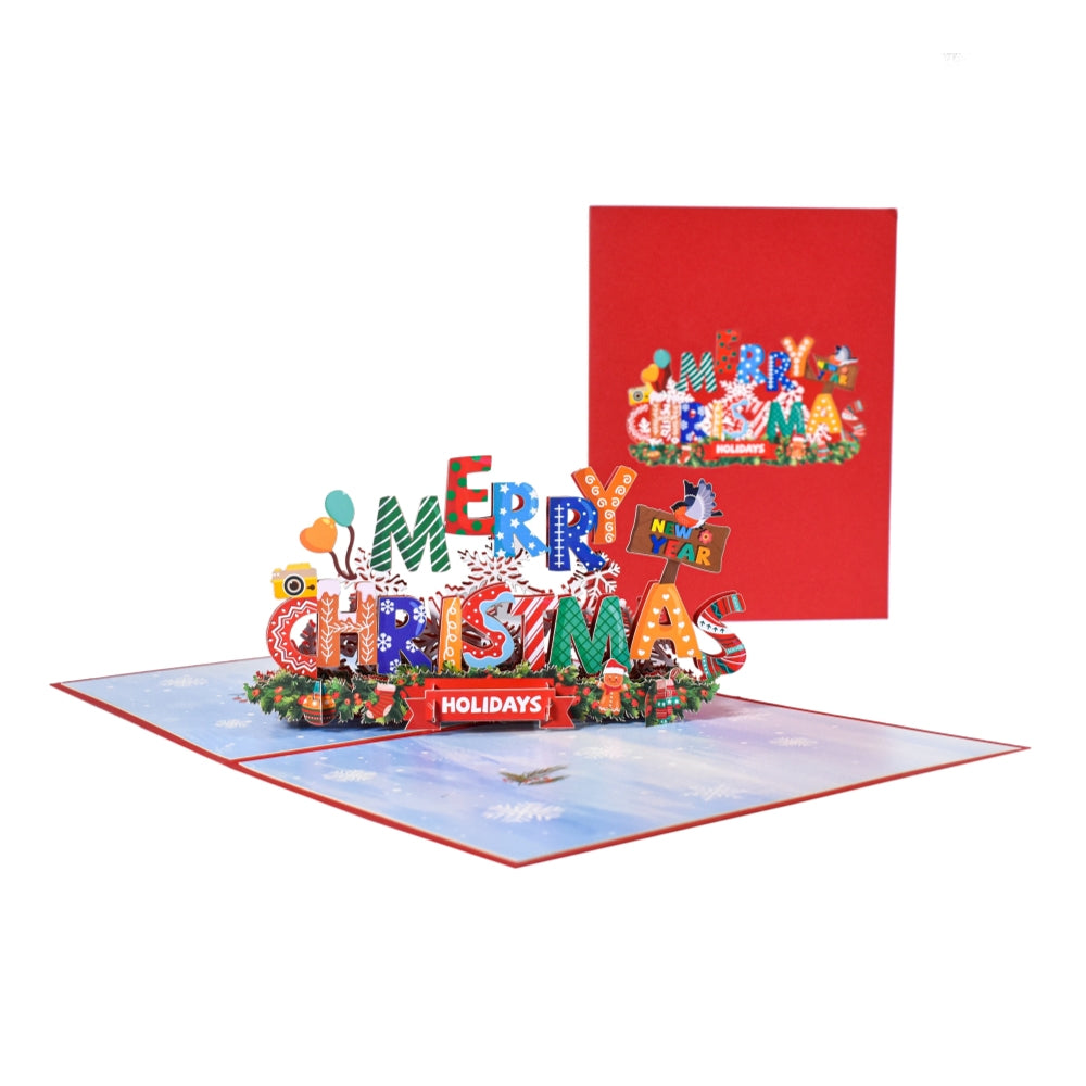 Festive Cheer 3D Pop-Up “MERRY CHRISTMAS” Card