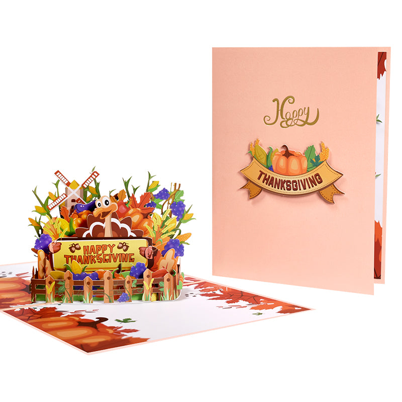 Turkey in Farm Happy Thanksgiving 3D Pop Up Greeting Card