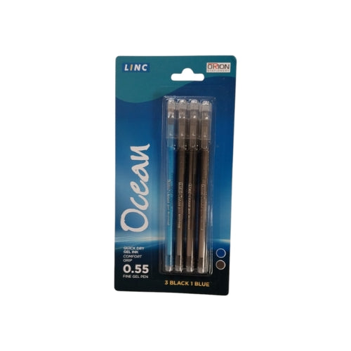 Pack of 4 Ocean Gel Pens 3 Black 1 Blue