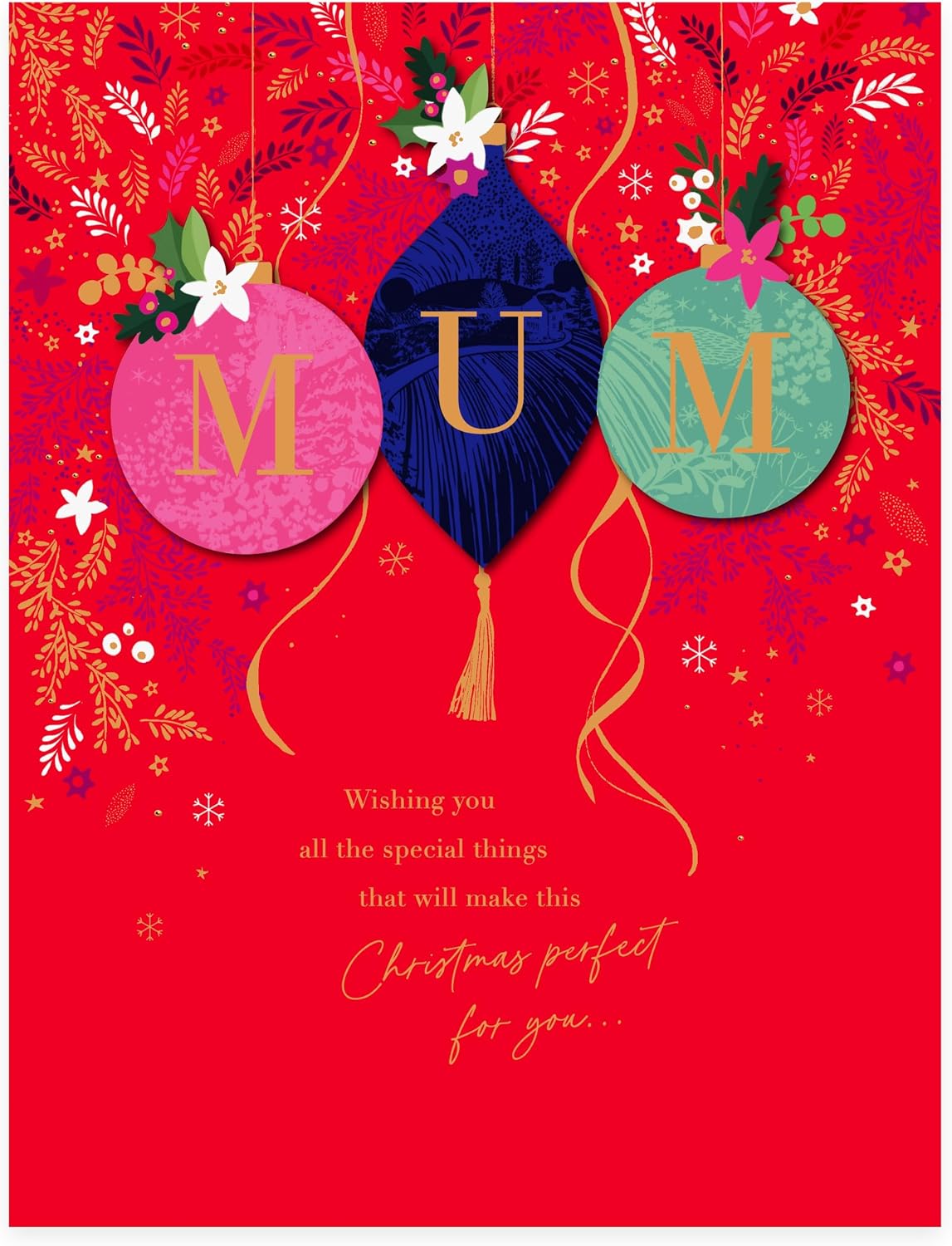 Hanging Baubles Design Mum Christmas Card