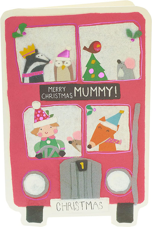 Mummy Christmas Card Double Decker Bus Design