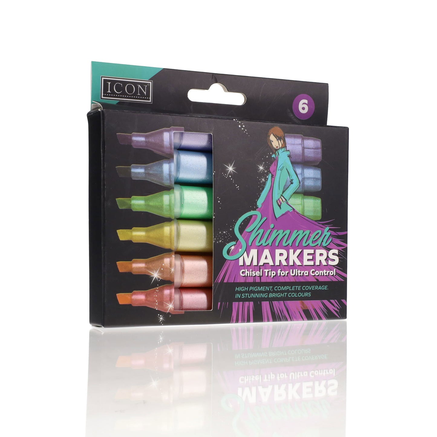 Pack of 6 Chisel Tip Shimmer Markers by Icon