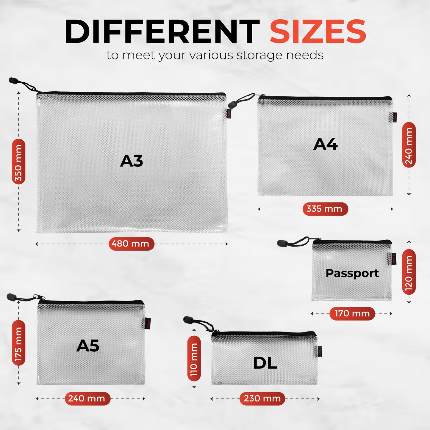 Premium Passport Size Black Zip Mesh Bag by Janrax