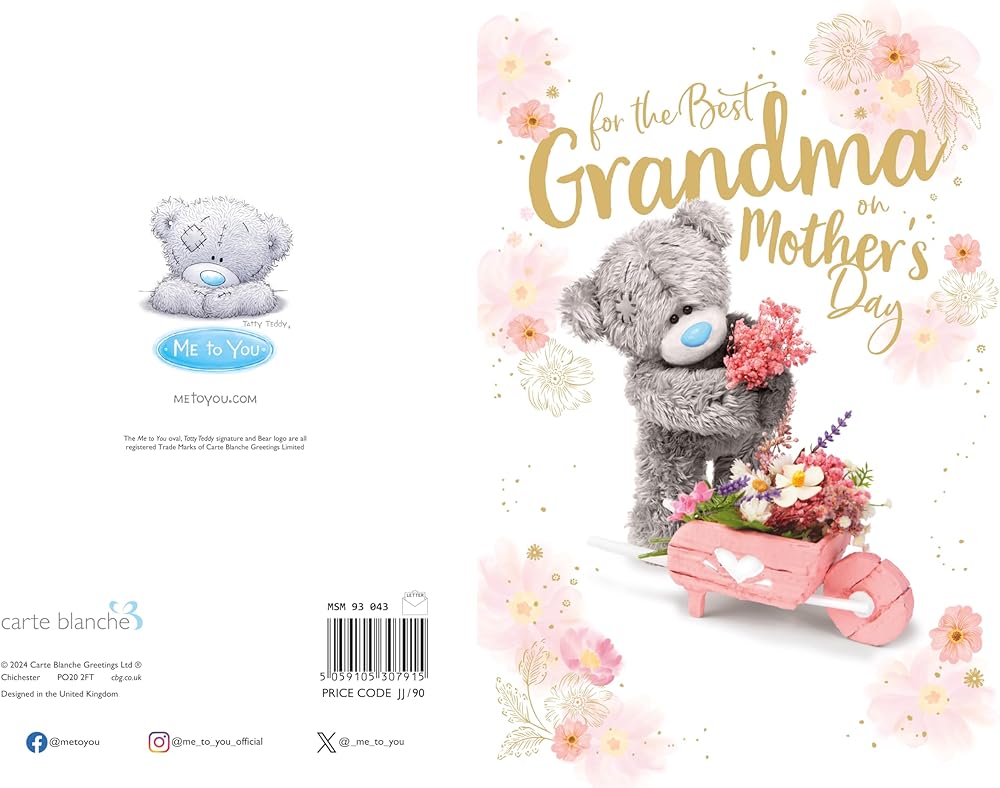 Bear With Pink Wheelbarrow Grandma Photo Finish Mother's Day Card