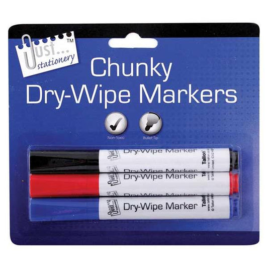 Just Stationery Chunky Dry Wipe Board Markers (Pack of 3)