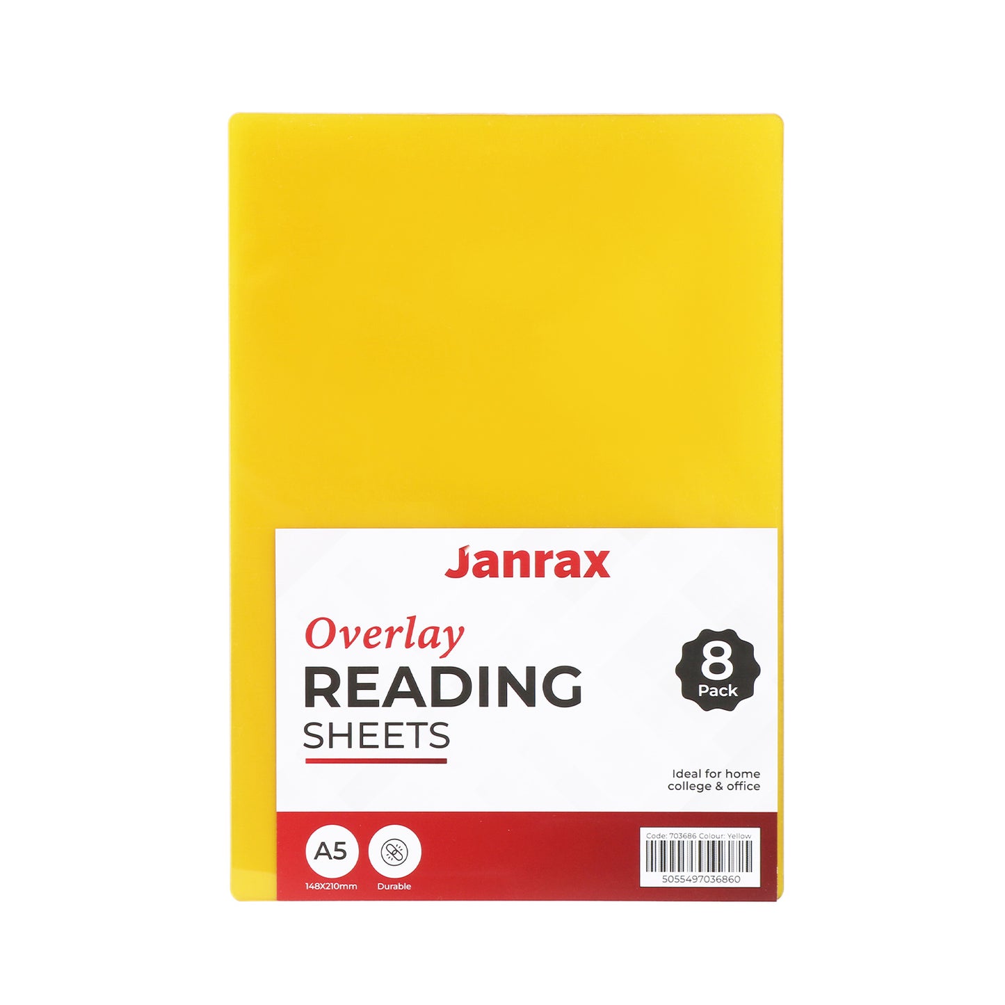 Pack of 16 A5 Plain Yellow Dyslexia Overlay Reading Sheets – PET Material, Rounded Corners