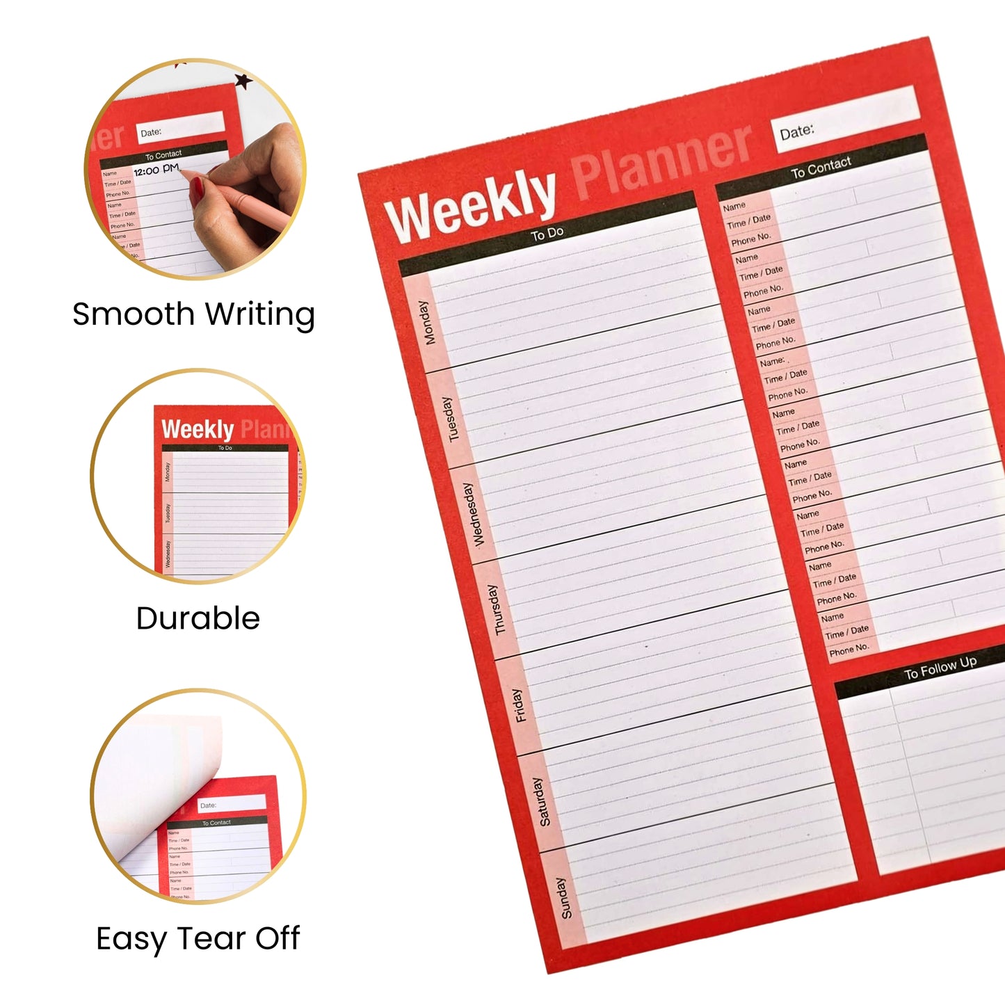 A4 Undated Week to View Desk Planner – 52 Tear‑Off Sheets Weekly To‑Do & Contact Pad