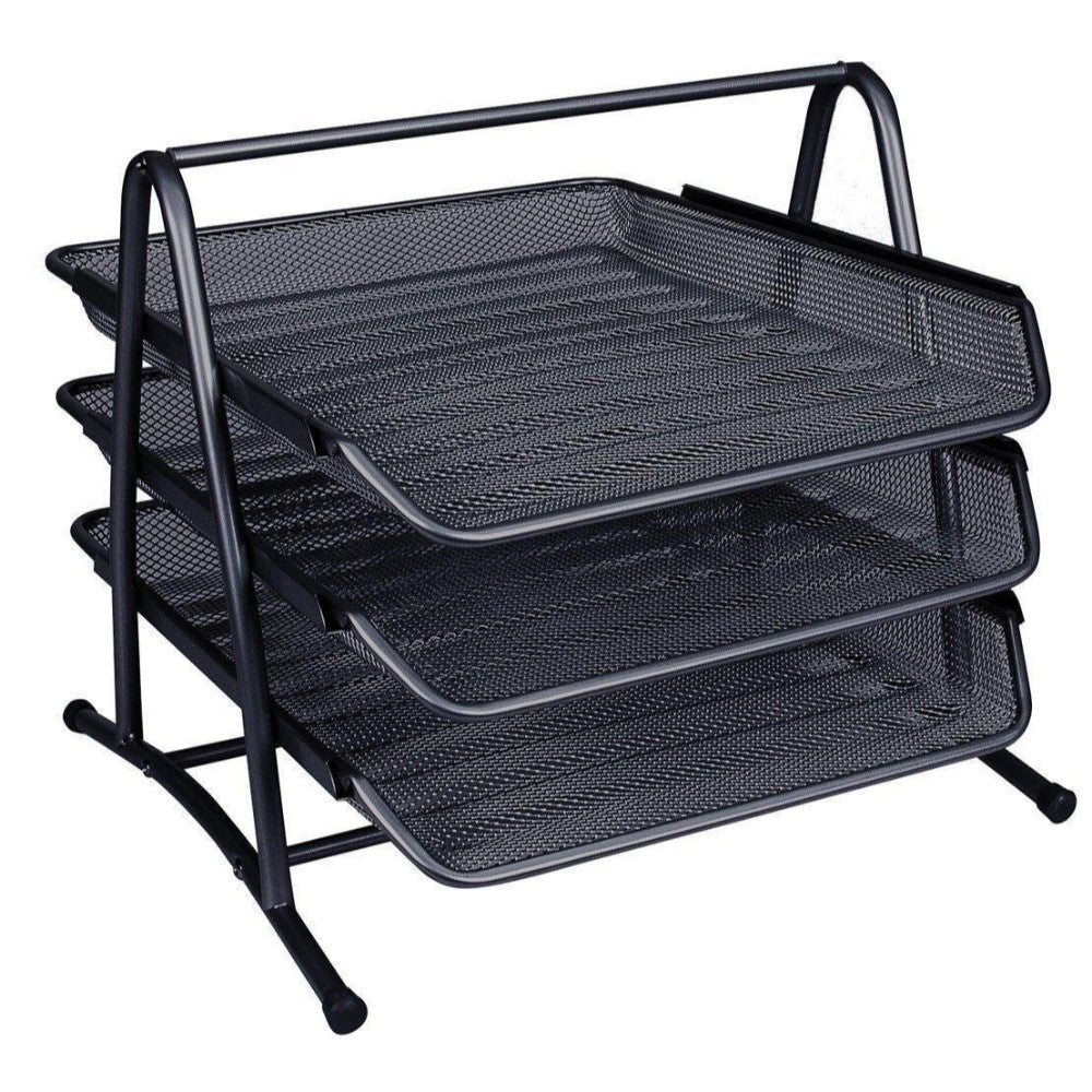 3 Tier Black Mesh Letter Tray