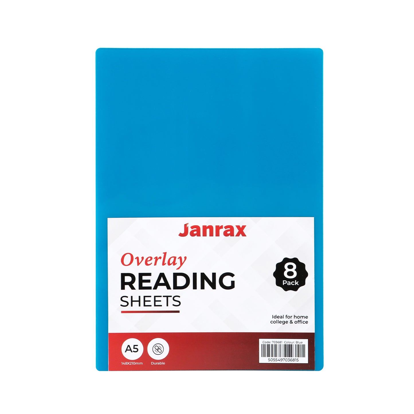 Pack of 16 A5 Plain Blue Dyslexia Overlay Reading Sheets – PET Material, Rounded Corners