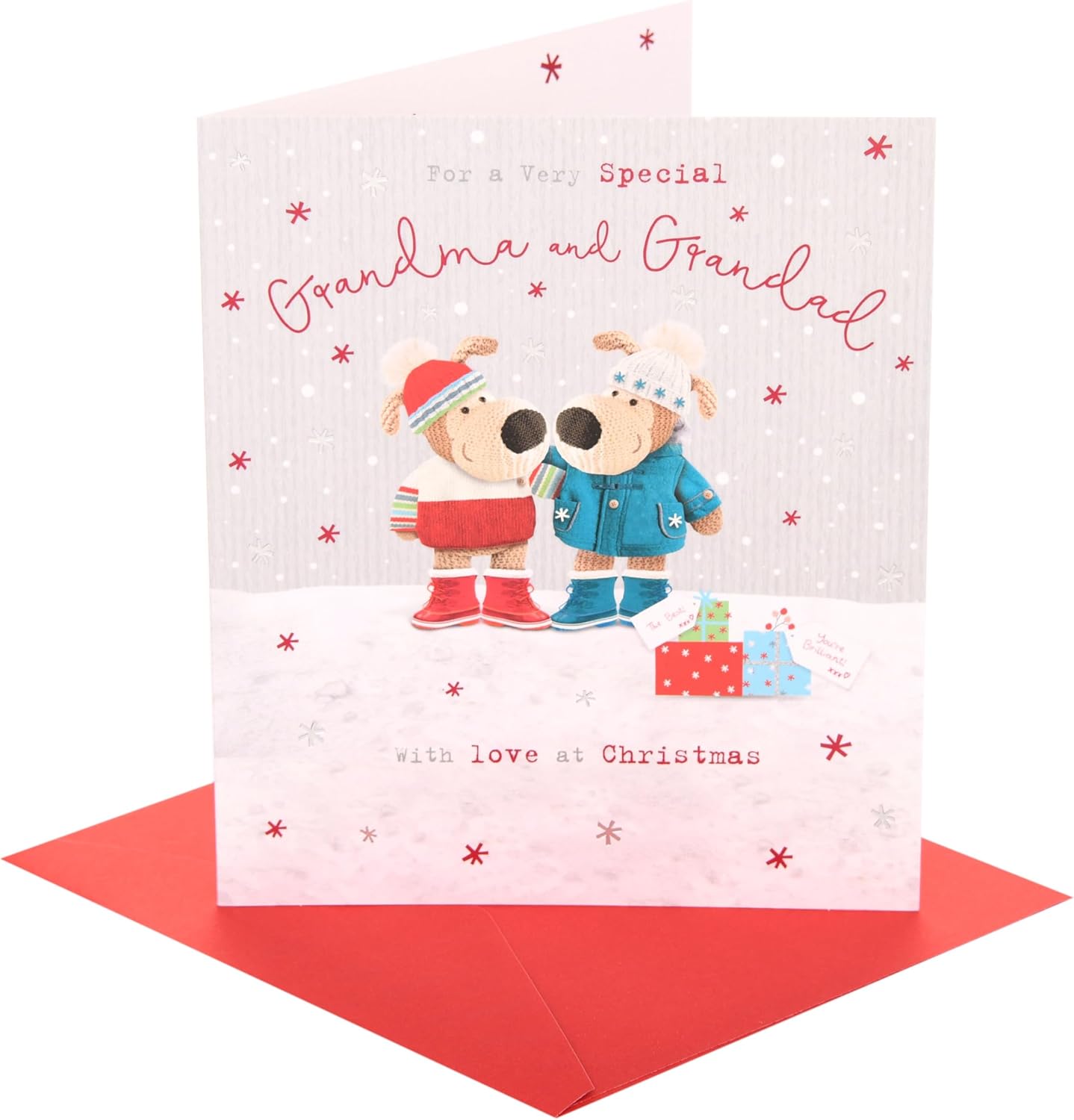 Boofles With Presents Grandma and Grandad Christmas Card