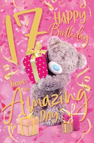 Bear Hugging Present 17th Birthday Card For Her