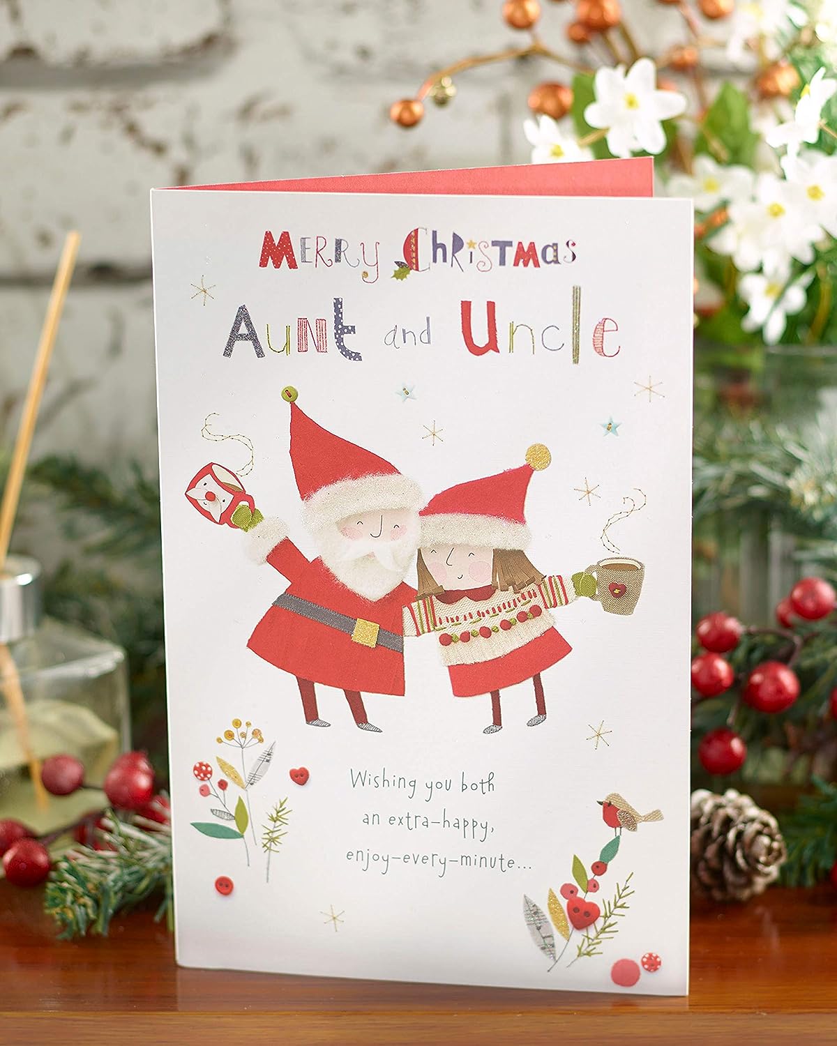 Sweet Santa and Mrs Clause Design Auntie and Uncle Christmas Card (Pack of 2)