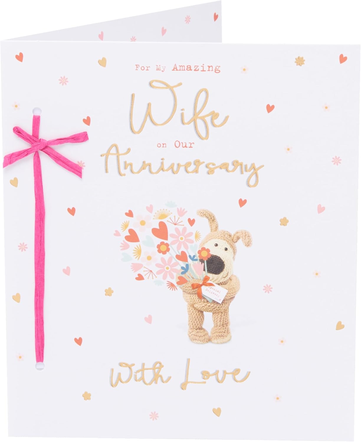 Boofle Holding A Bouquet Wife Wedding Anniversary Card