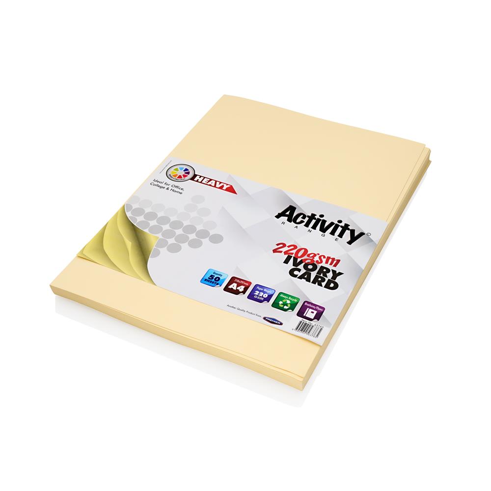 Pack of 50 Sheets A4 220gsm Ivory Heavy Card by Premier Activity