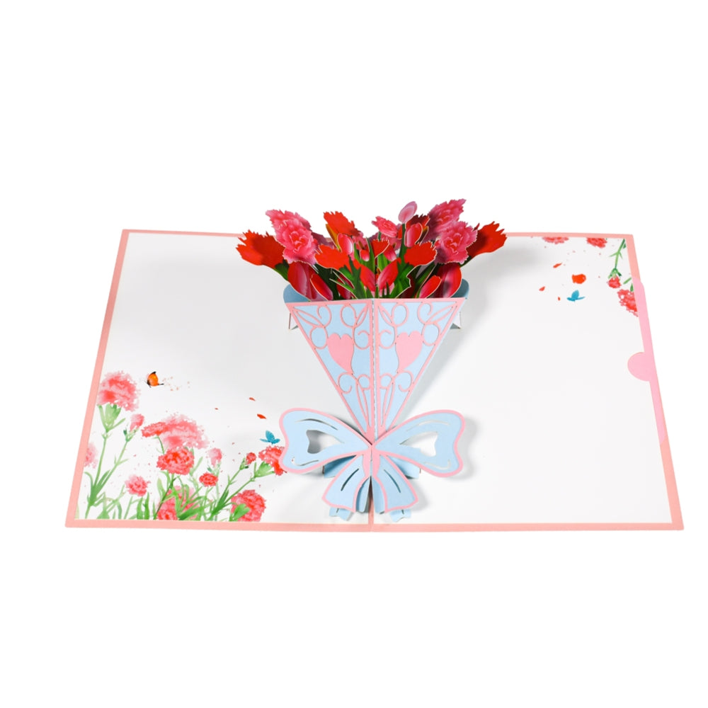 Carnation Charm 3D Pop-Up Floral Greeting Card - Mother's Day Anniversary Birthday
