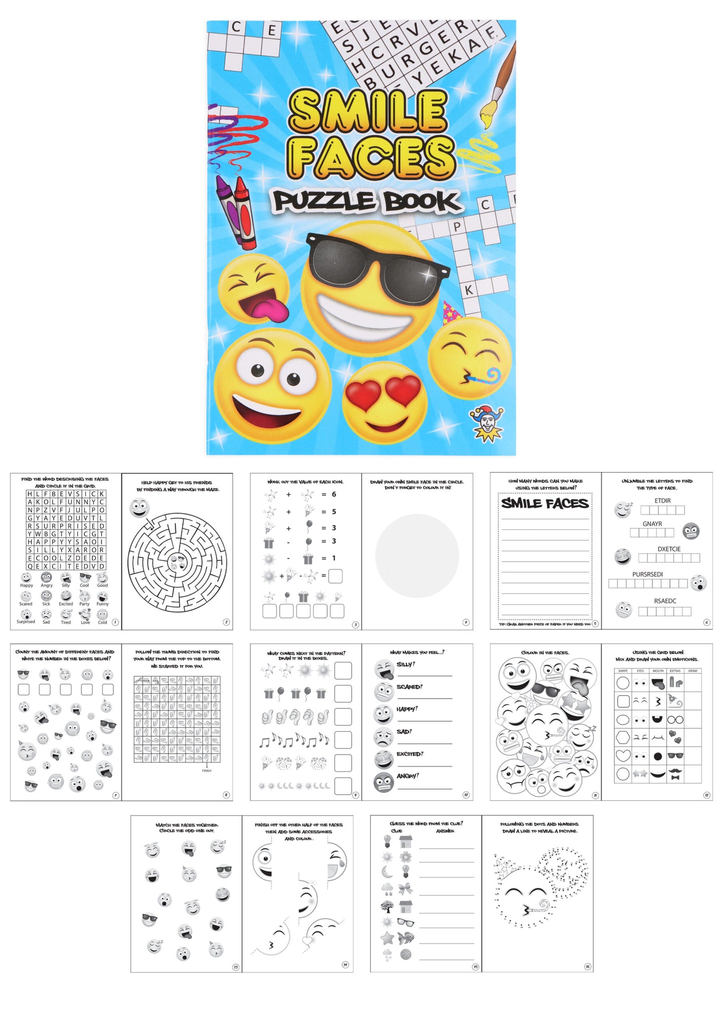 Pack of 12 Mini Yellow Smile Face Puzzle Books (10cm x 14.5cm)